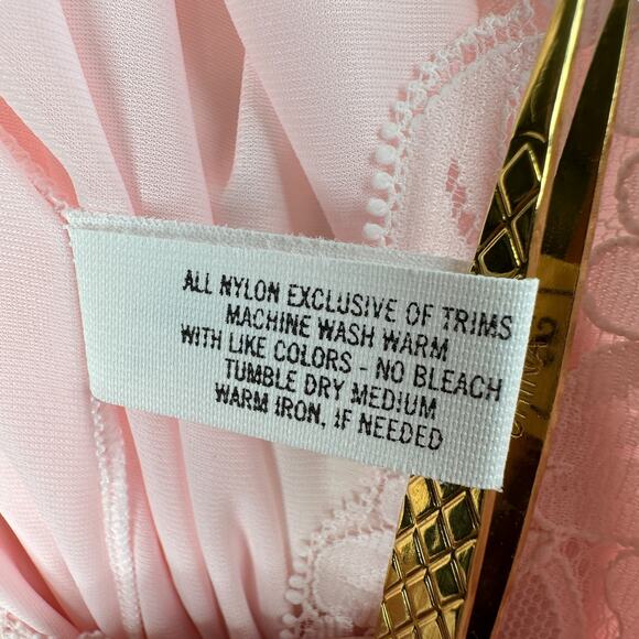 VTG Shadowline Nightgown Womens Medium Pastel Pink Lace Sleeveless Semi Sheer - Picture 10 of 10